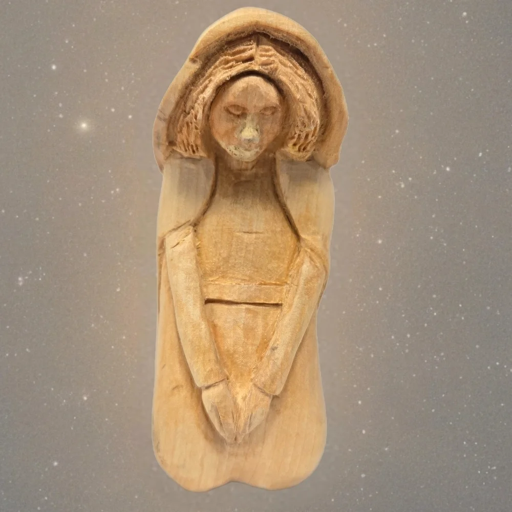 Nativity Womens Kneeling Before Baby Jesus Hand Carved By Ralph Herrenbruck 1999